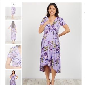 Purple Hi Low Floral Maternity Dress